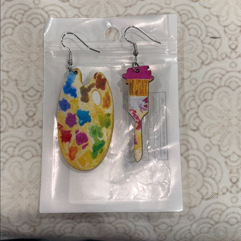 Earrings: Paint Palette and Paint Brush. NWT
